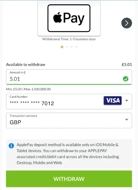 ApplePay Withdrawal Steps