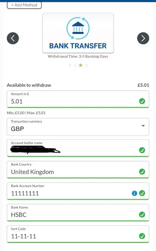 Bank Transfer Withdrawal from a betting site