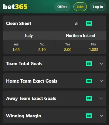 bet365 no clean sheet