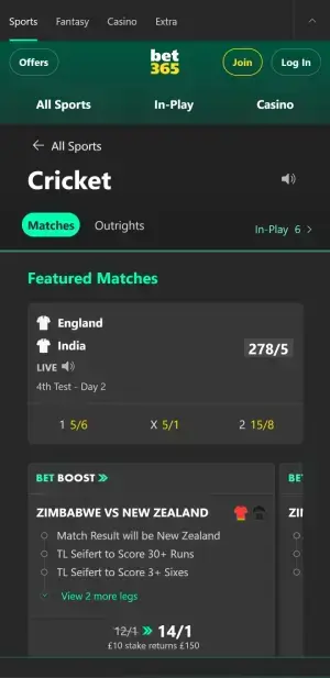 bet365 cricket betting
