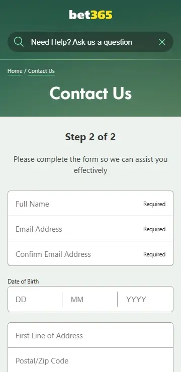 bet365 customer support webform