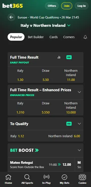 bet365 football bets