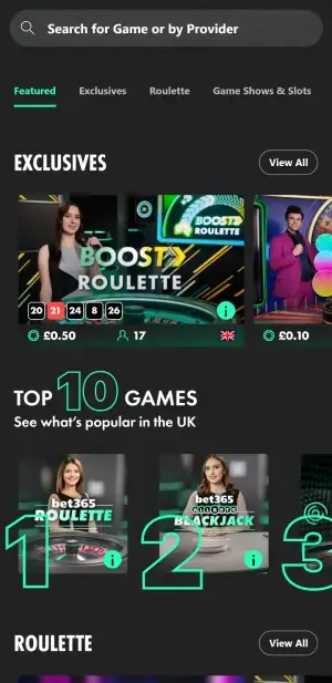 bet365 live casino games