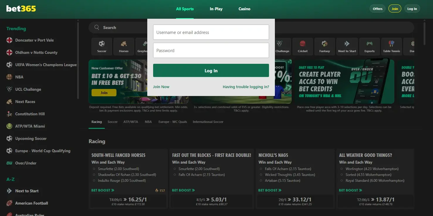 bet365 login on desktop