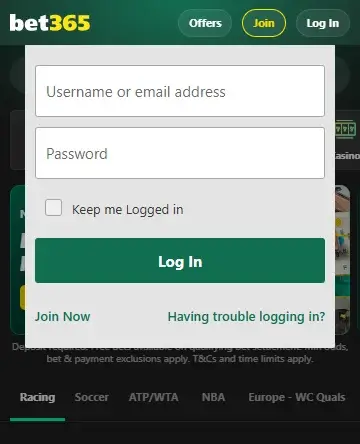 bet365 login on mobile