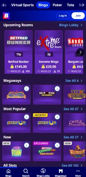 betfred bingo rooms