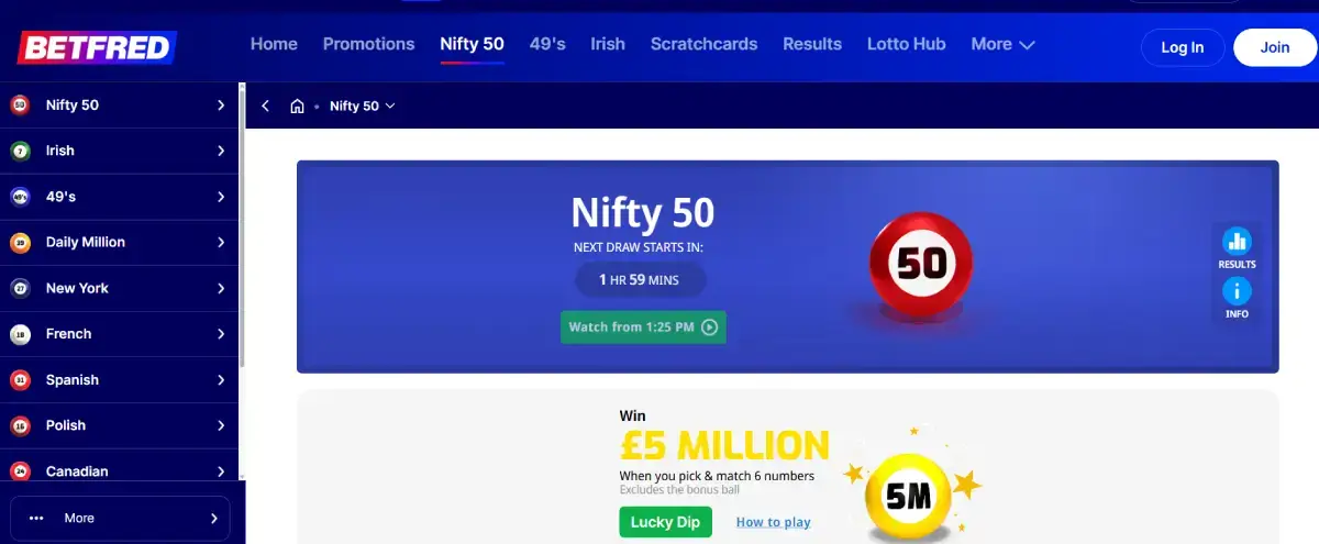 betfred play nifty 50