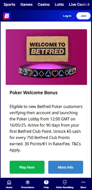betfred poker welcome bonus