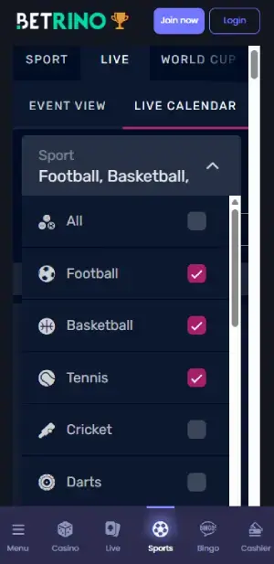 Betrino live betting