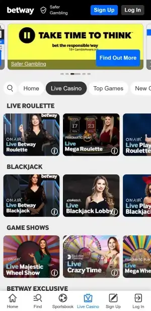 betway live casino games