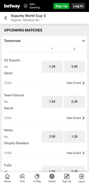 Betway Rainbow Six betting