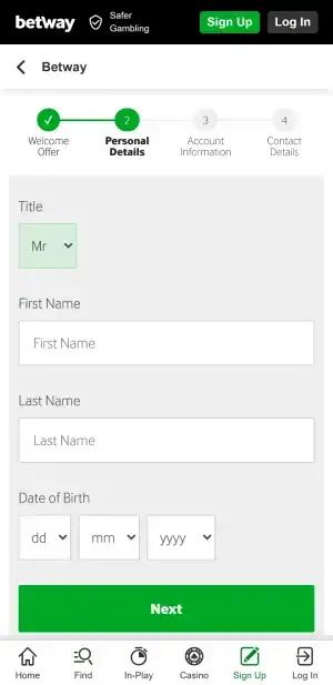 betway registration form