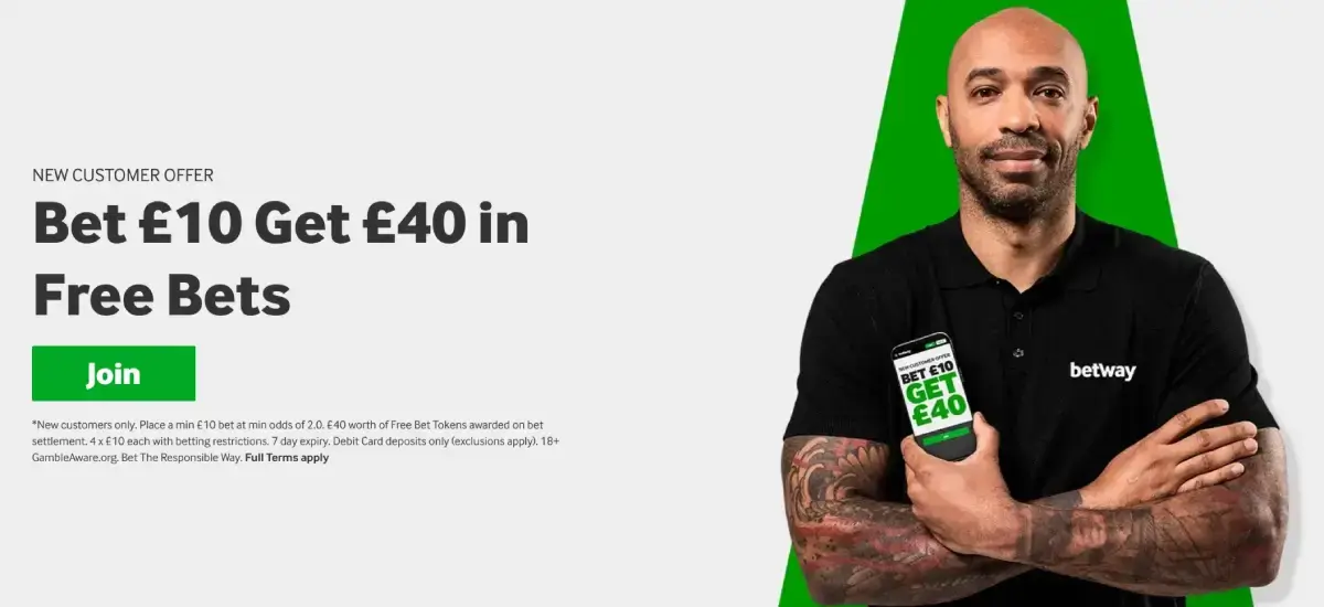betway sports welcome offer - 40 GBP Free bet