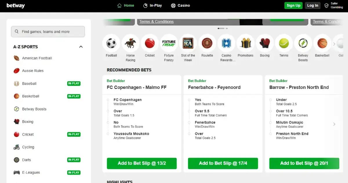 betway UK homepage (desktop view)