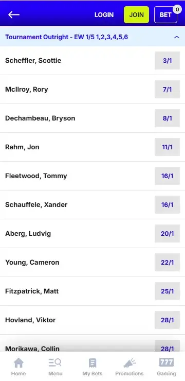 boylesports golf live betting