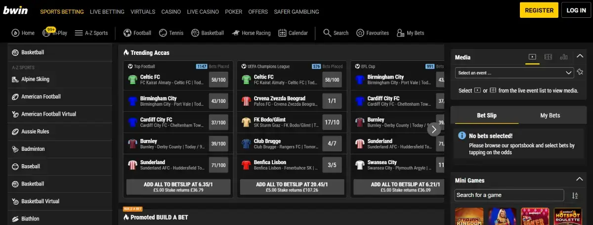 Bwin homepage desktop