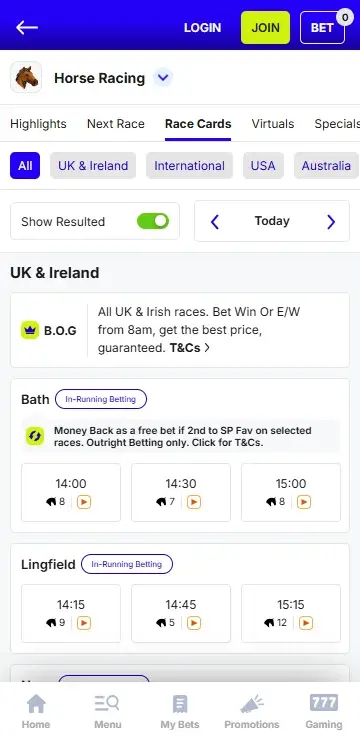 bylesports horse racing betting card