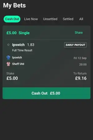 Cash out bet