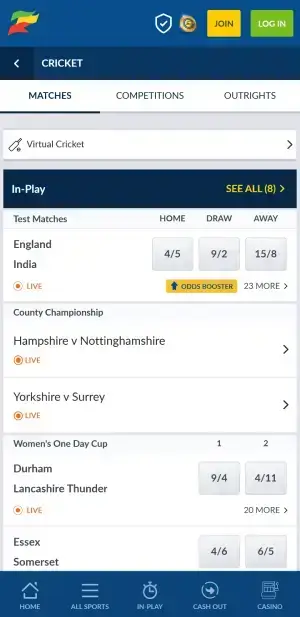 Coral cricket betting