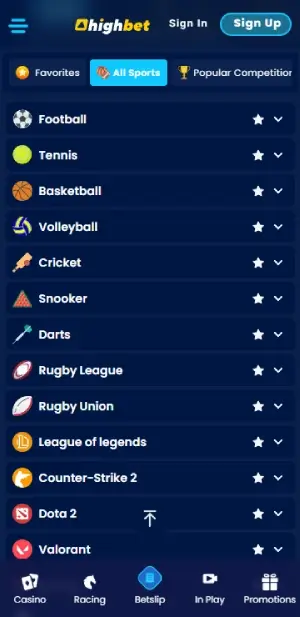 Highbet moble version