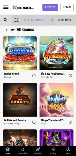 hollywoodbets casino games