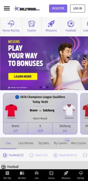 HollywoodBets homepage