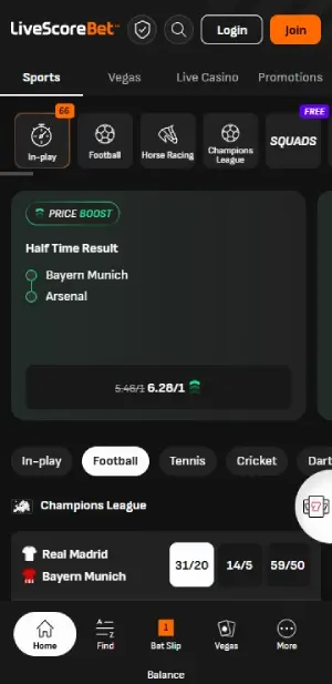 LiveScoreBet Mobile Version