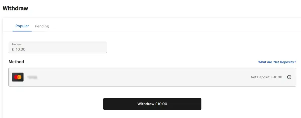 Mastercard betting - withdrawal