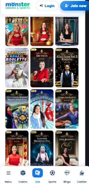 Monster casino live casino games