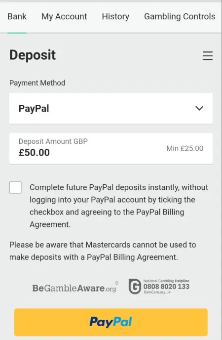 PayPal Deposit Steps