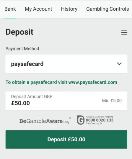 Paysafecard Deposit Steps