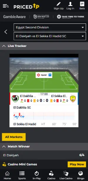 PricedUp Live Betting