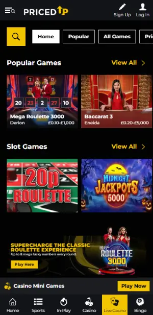 PricedUp Live Casino Games