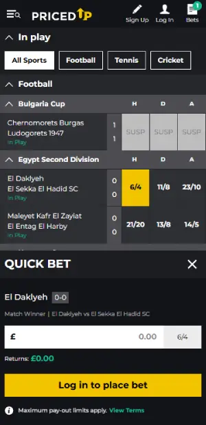 PricedUp Place a Bet