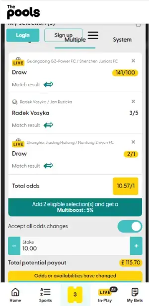 The pools betslip