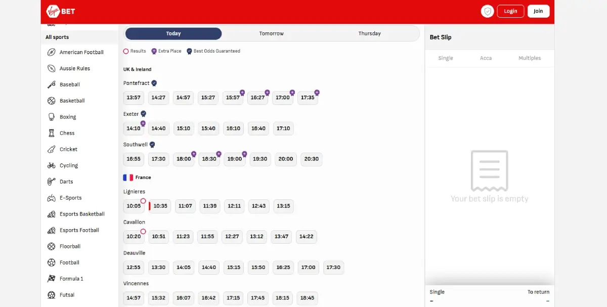 Virgin Bet Desktop Version