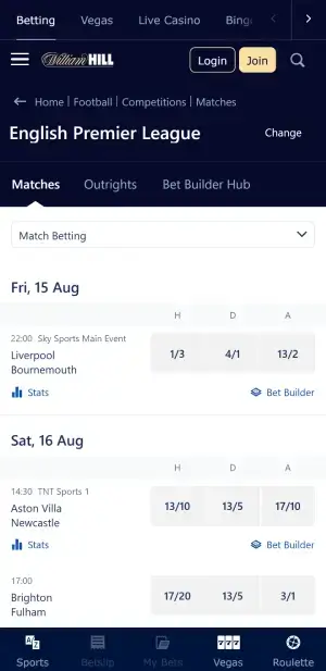 William Hill football bet