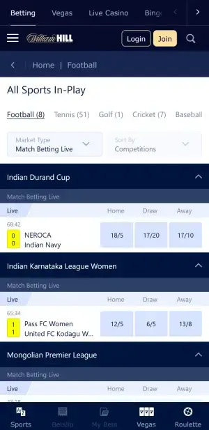 William Hill in-play betting